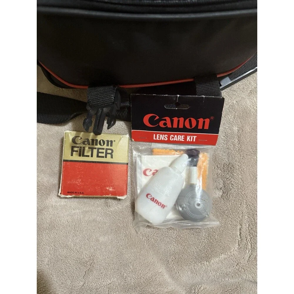 Vintage Canon Camera Bag Black Mid Size w/Red Accent Stripe - Film or Digital